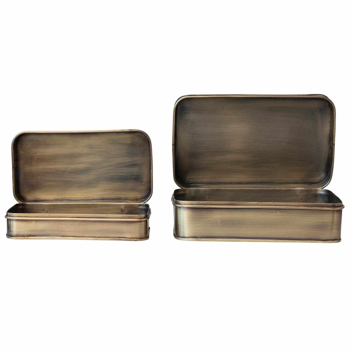 Metal Boxes, Antique Brass Finish, Set of 2