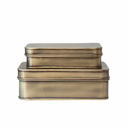 Metal Boxes, Antique Brass Finish, Set of 2