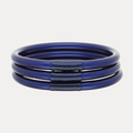 Midnight All Weather Bangles® (Set of 3) - Serenity Prayer, navy bangle bracelets with metallic accents.