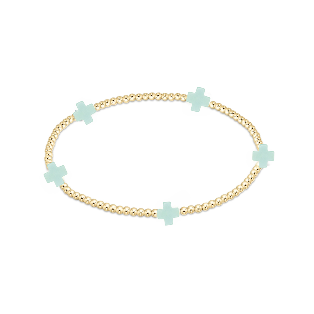 enewton egirl signature cross small gold pattern 2mm bead bracelet, bright pink