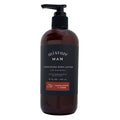 Bottle of Mixture MAN nourishing body lotion with sandalwood and amber scent on a white background
