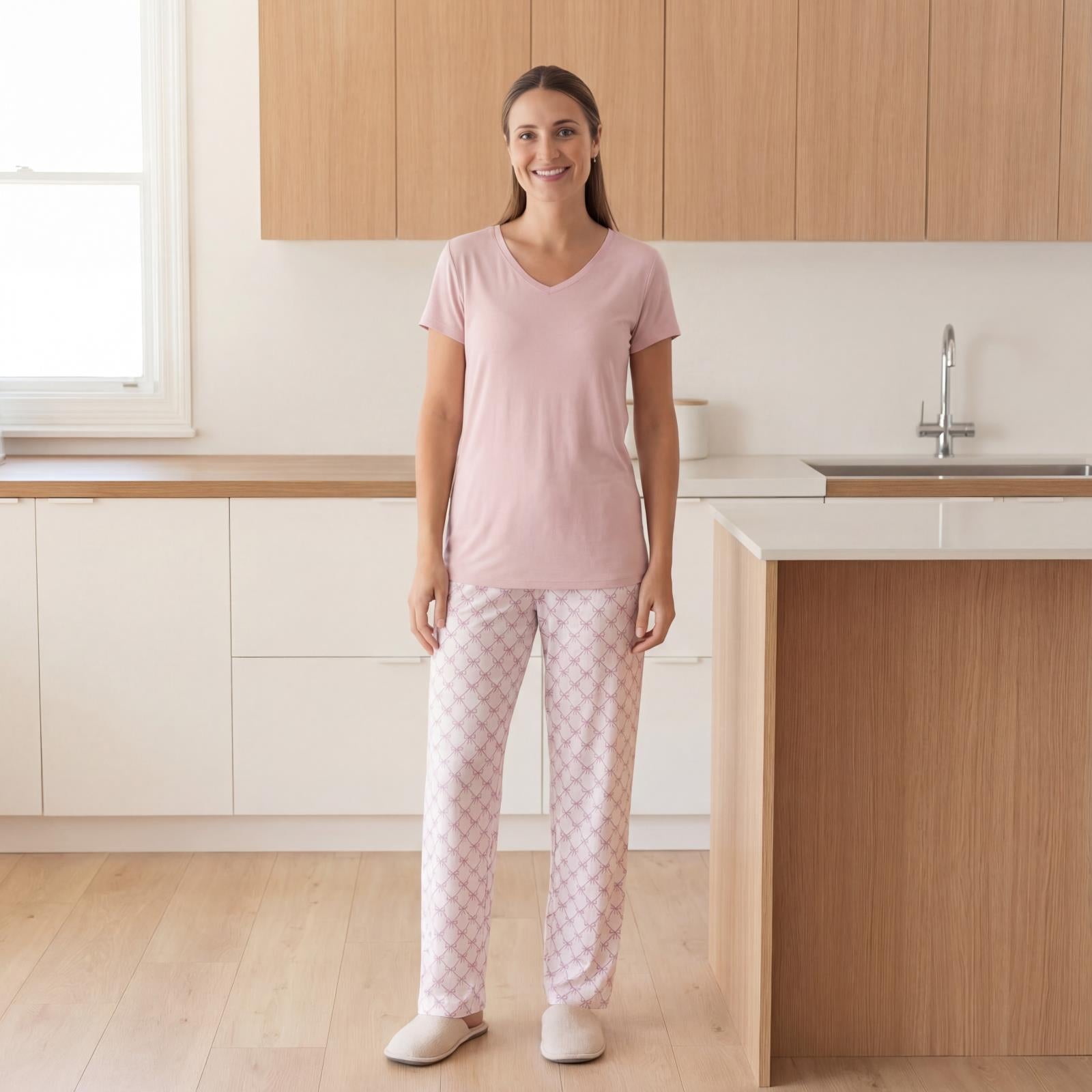 Women's Print Short Sleeve V-Neck Pajamas