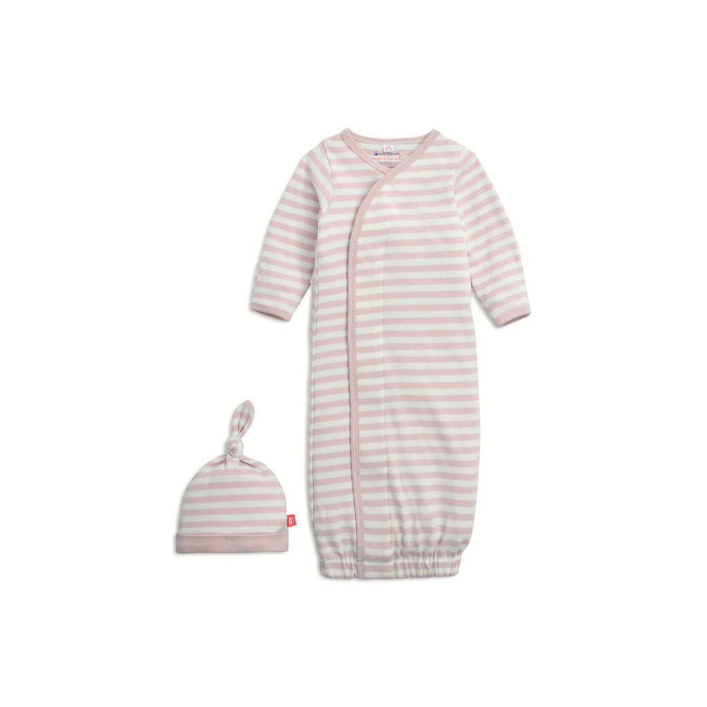 Pink Stripe Organic Cotton Gown + Hat