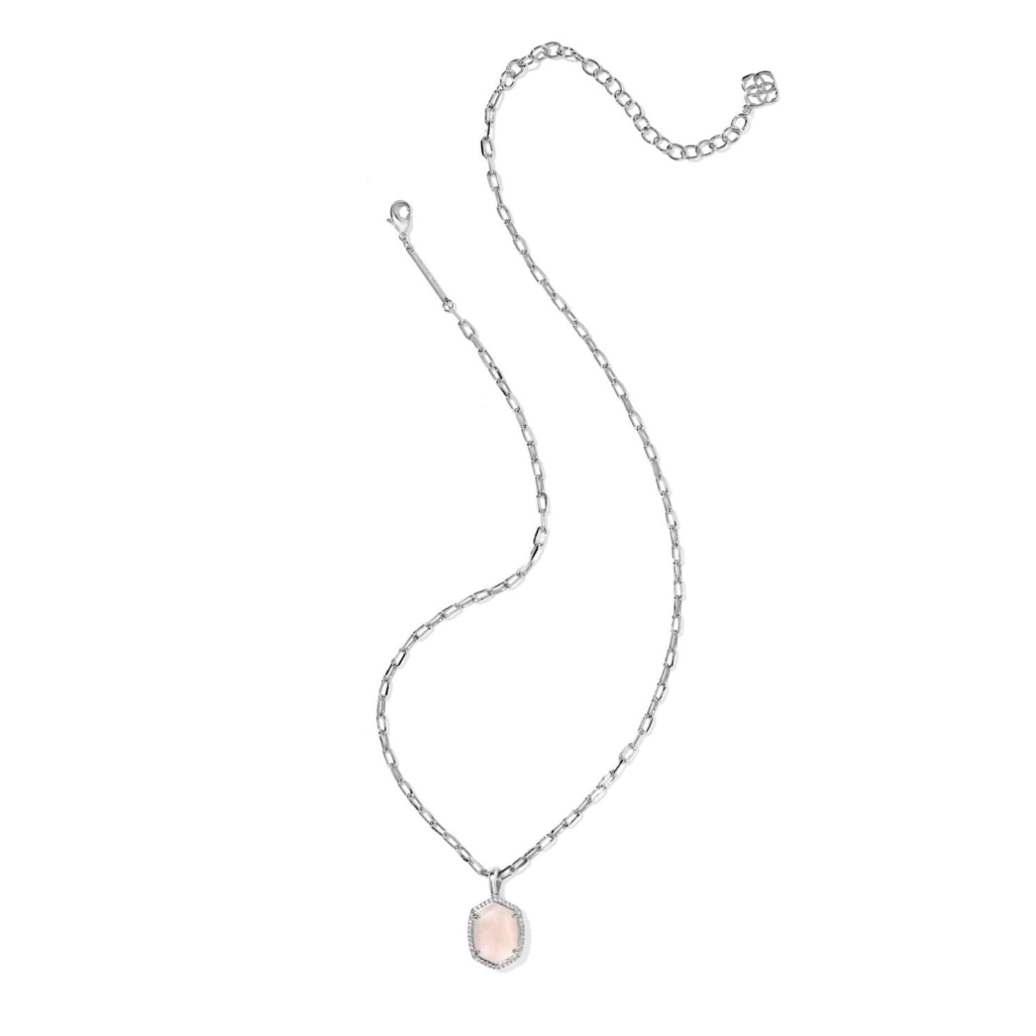 Necklace with a pink pendant on a white background