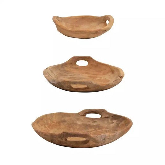 Teak Wood Bowls with Handles, 3 sizes