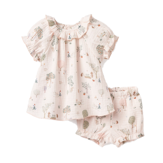 Garden Picnic Organic Muslin Top with Bloomers