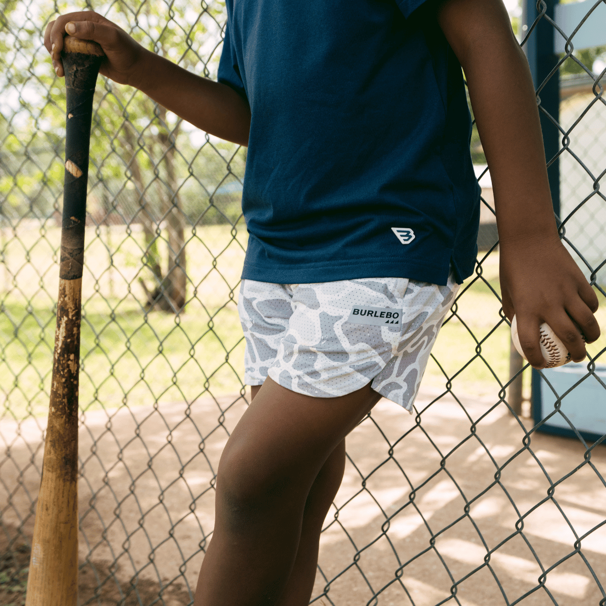 BURLEBO Youth Mesh Training Shorts White Camo product view