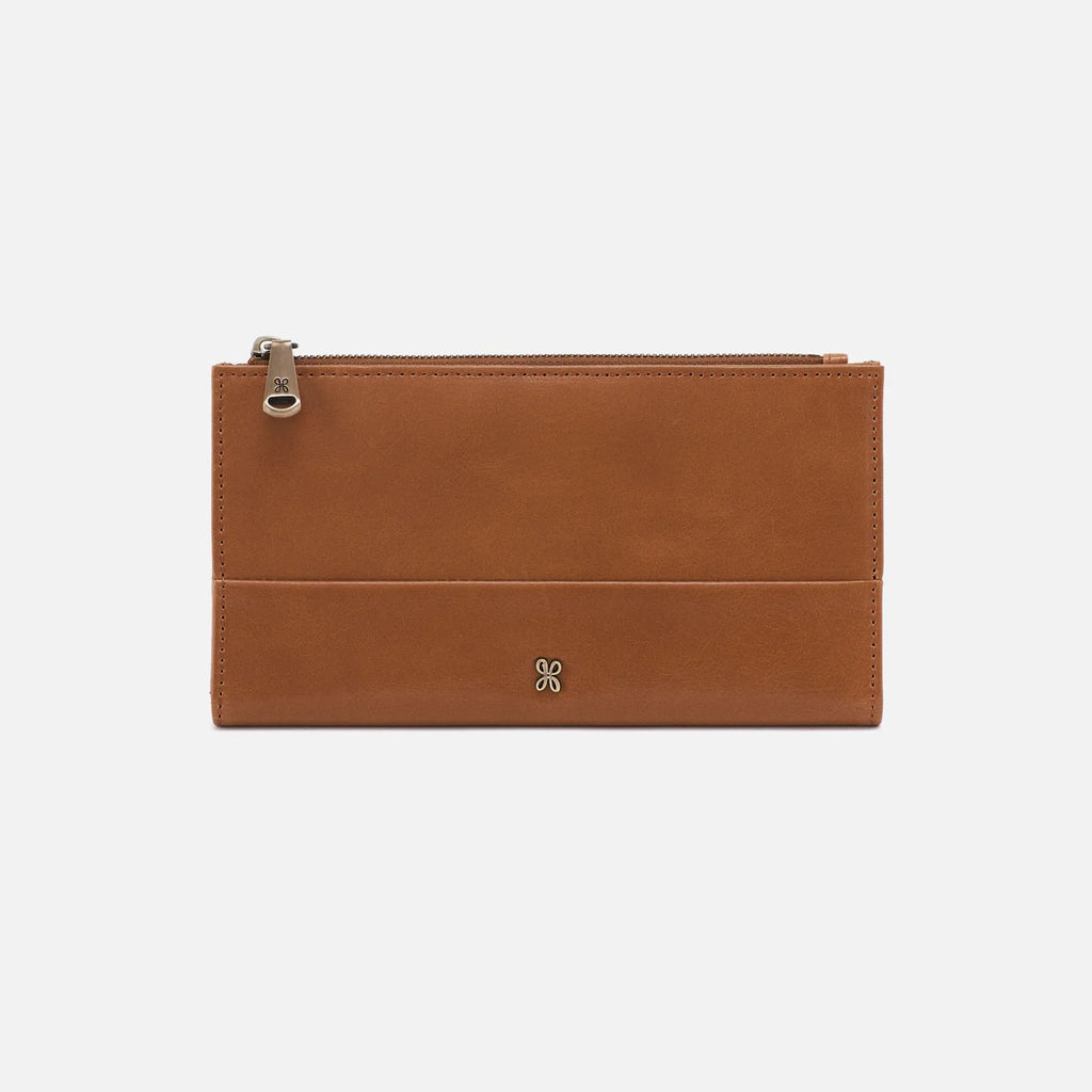 Brown leather Jill Wallet on a light gray background