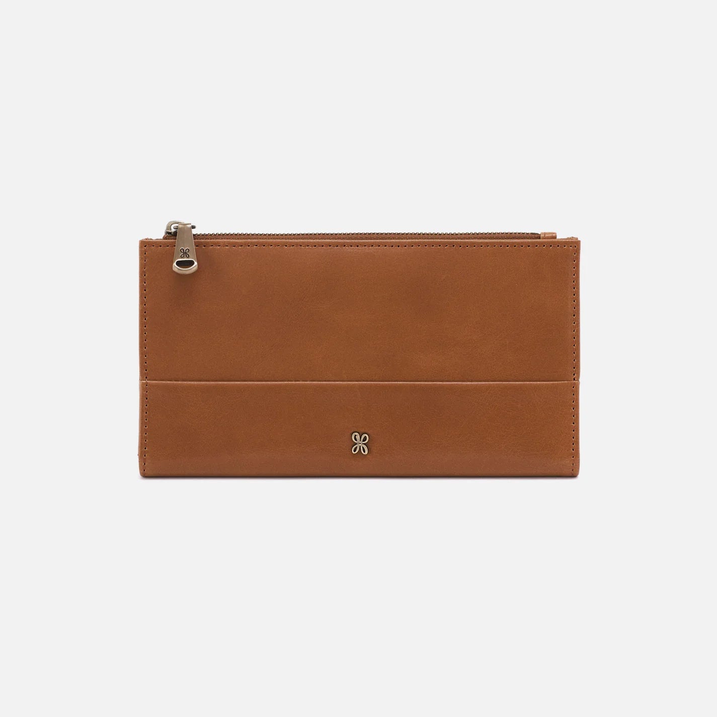 Brown leather Jill Wallet on a light gray background
