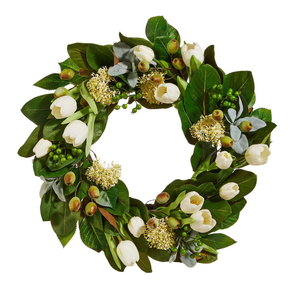 Tulip and Mixed Greenery Wreath