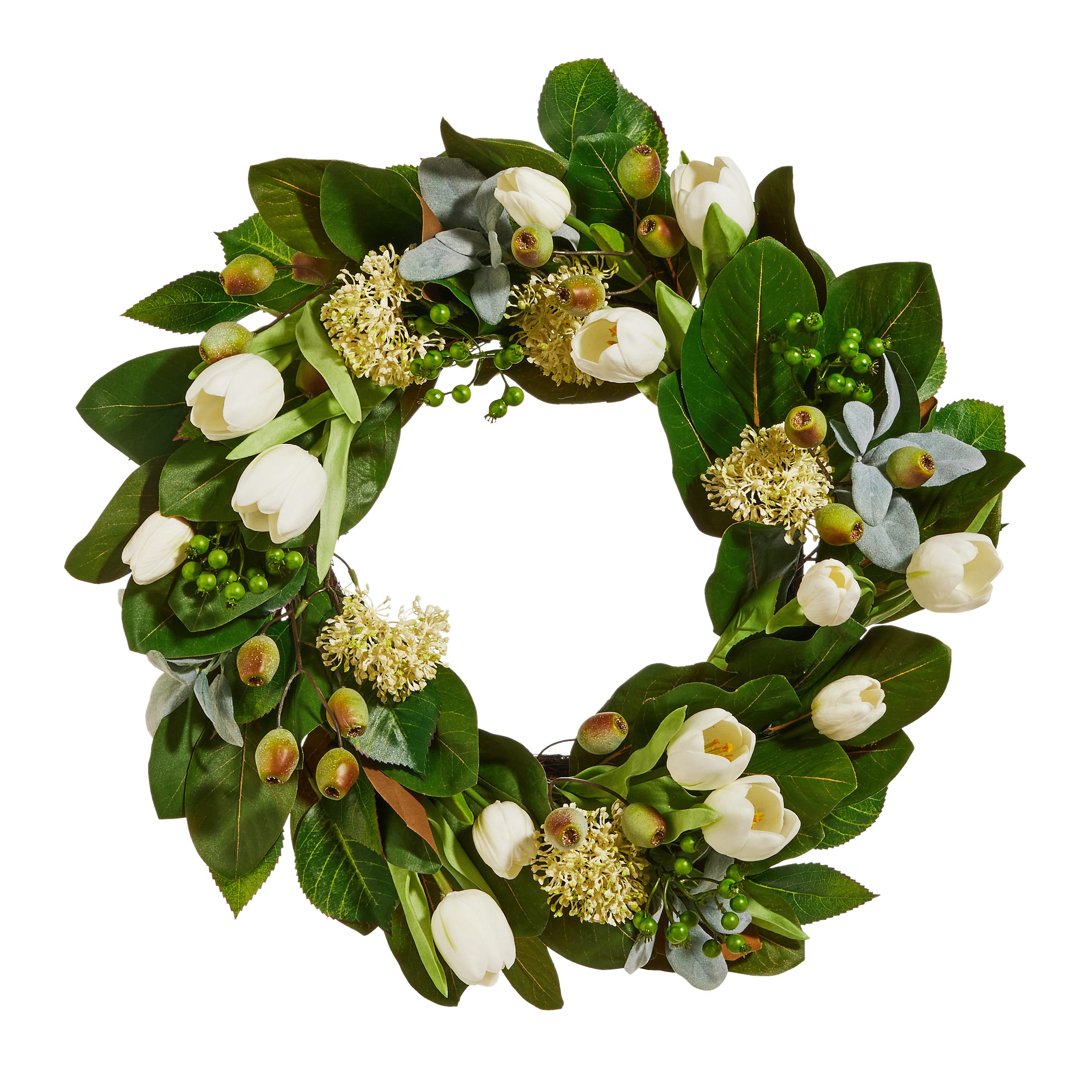 Tulip and Mixed Greenery Wreath