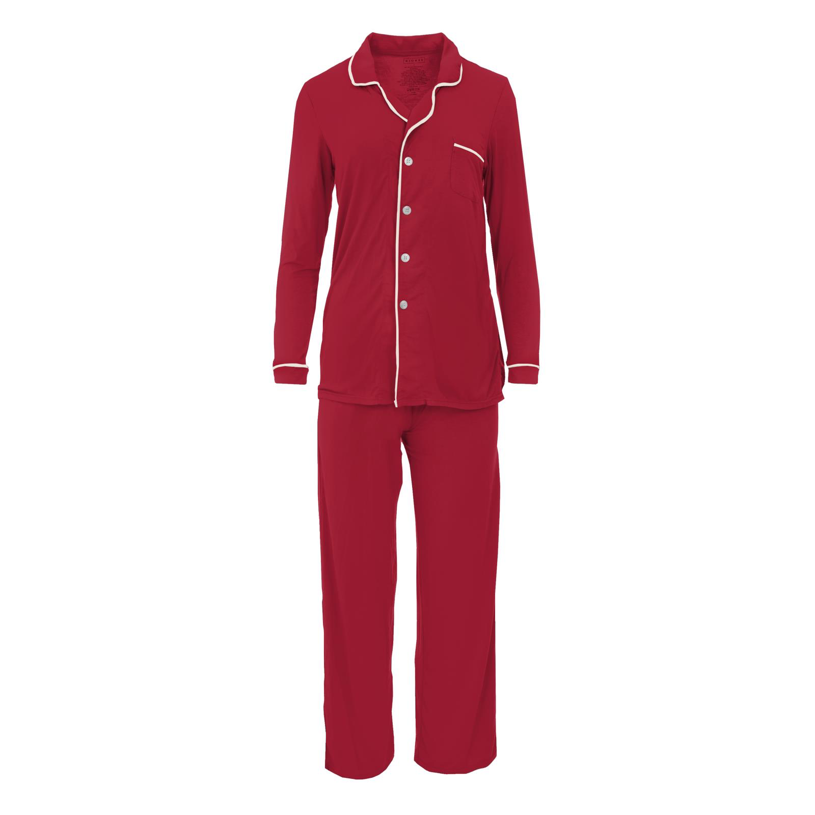Kickee Pants Crimson with Natural Women's Long Sleeve Collared Pajama Set