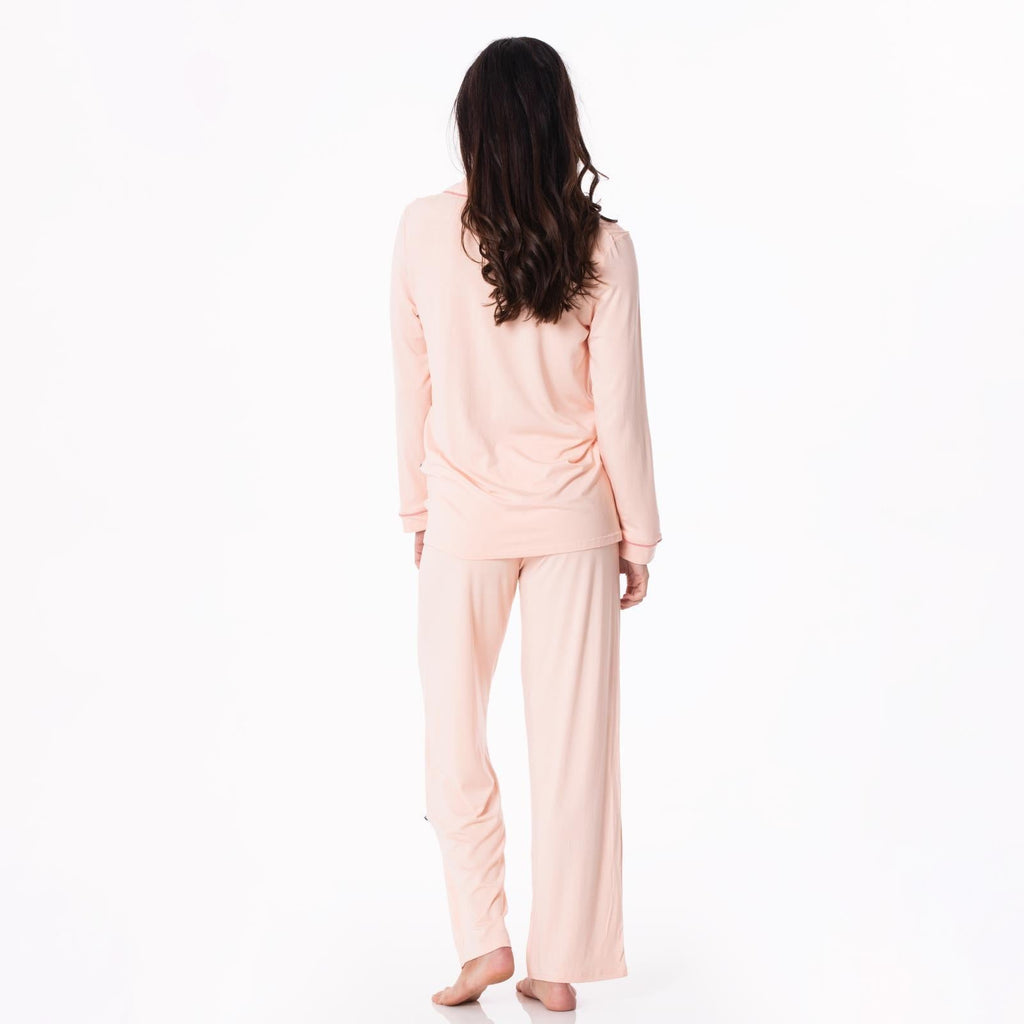 Kickee Pants Women's Long Sleeve Collared Pajama Set in Desert Rose