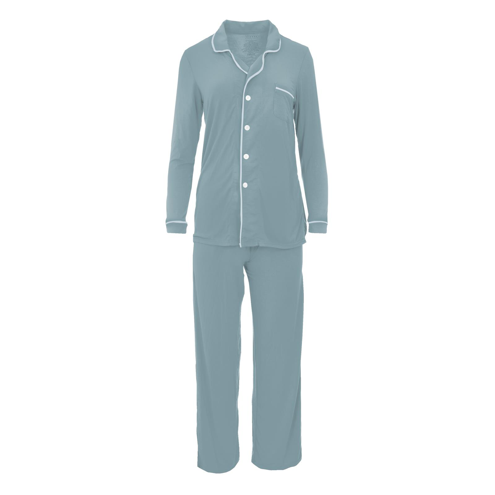 Kickee Pants Stormy Sea with Illusion Blue Women's Long Sleeve Collared Pajama Set