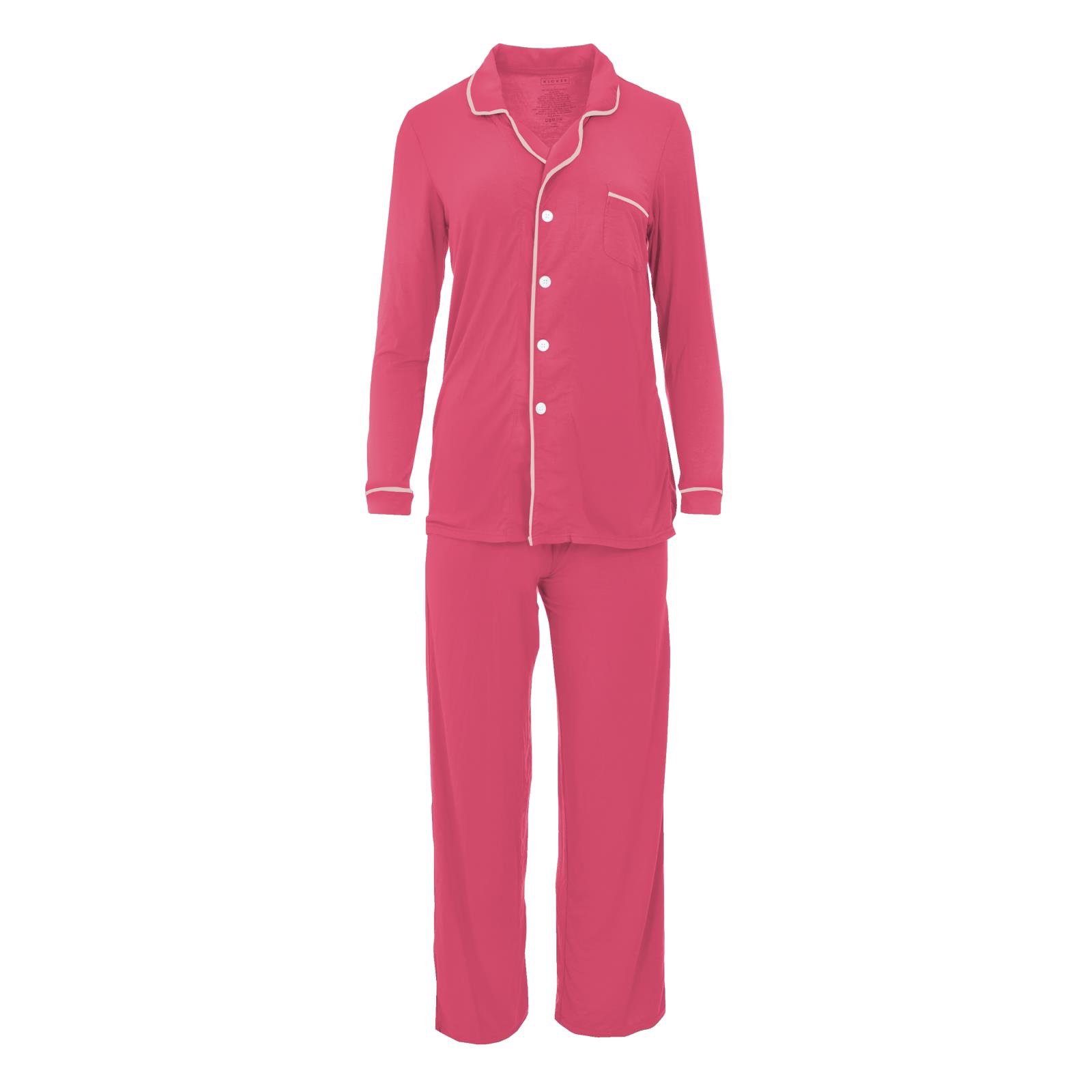 Kickee Pants Winter Rose with Baby Rose Women's Long Sleeve Collared Pajama Set