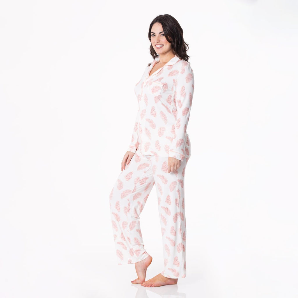 Kickee Pants Women's Print Long Sleeve Collared Pajama Set