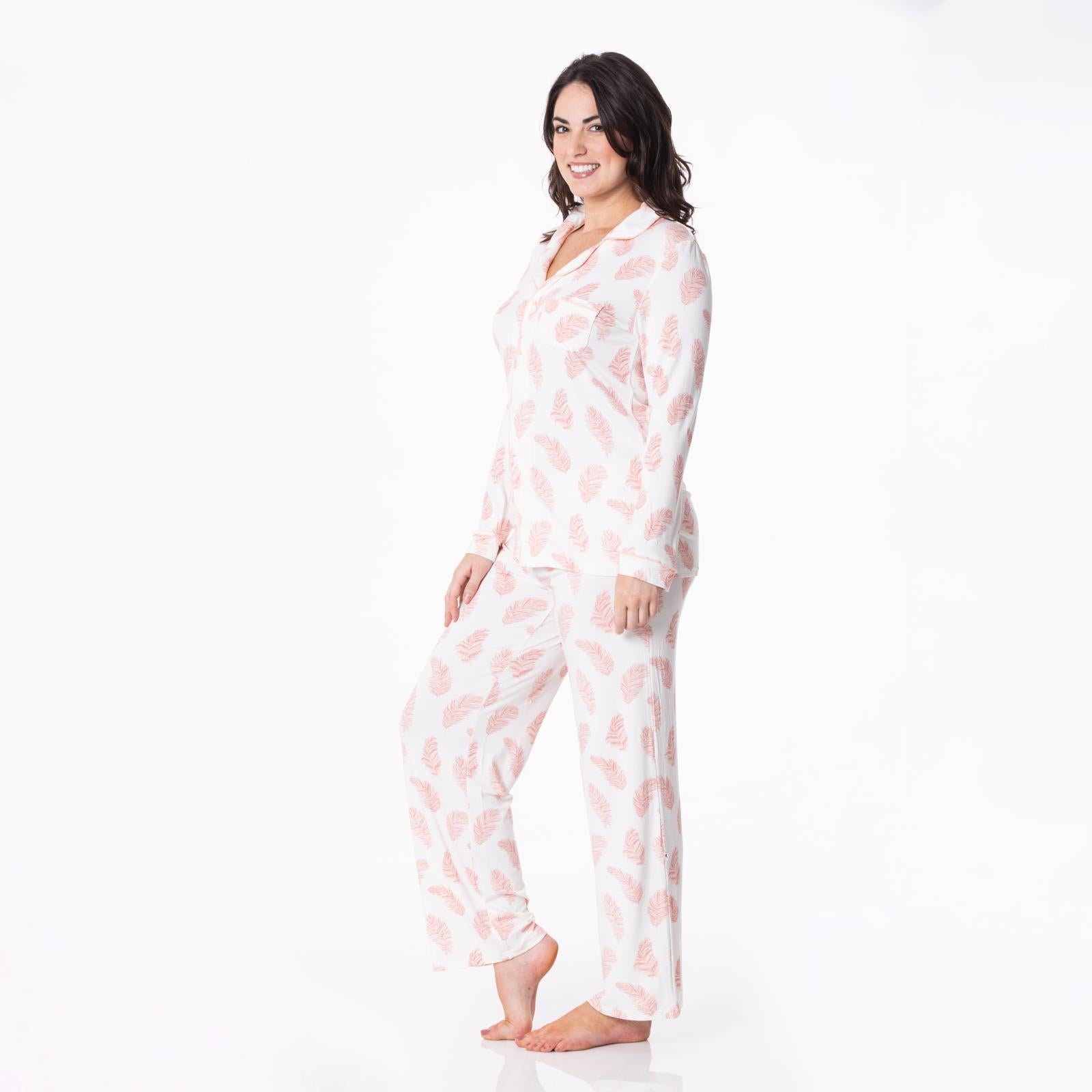 Kickee Pants Women's Print Long Sleeve Collared Pajama Set