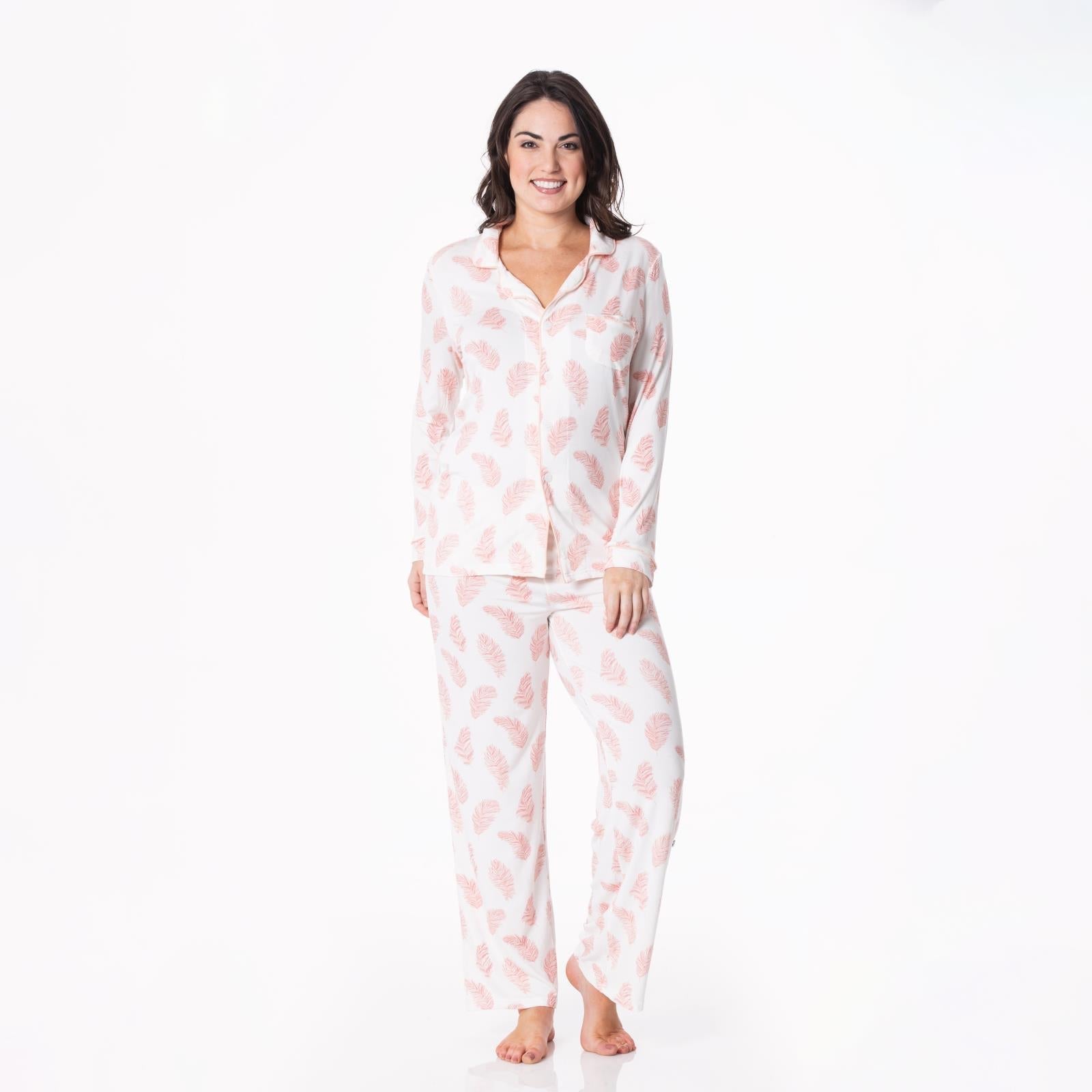 Kickee Pants Women's Print Long Sleeve Collared Pajama Set