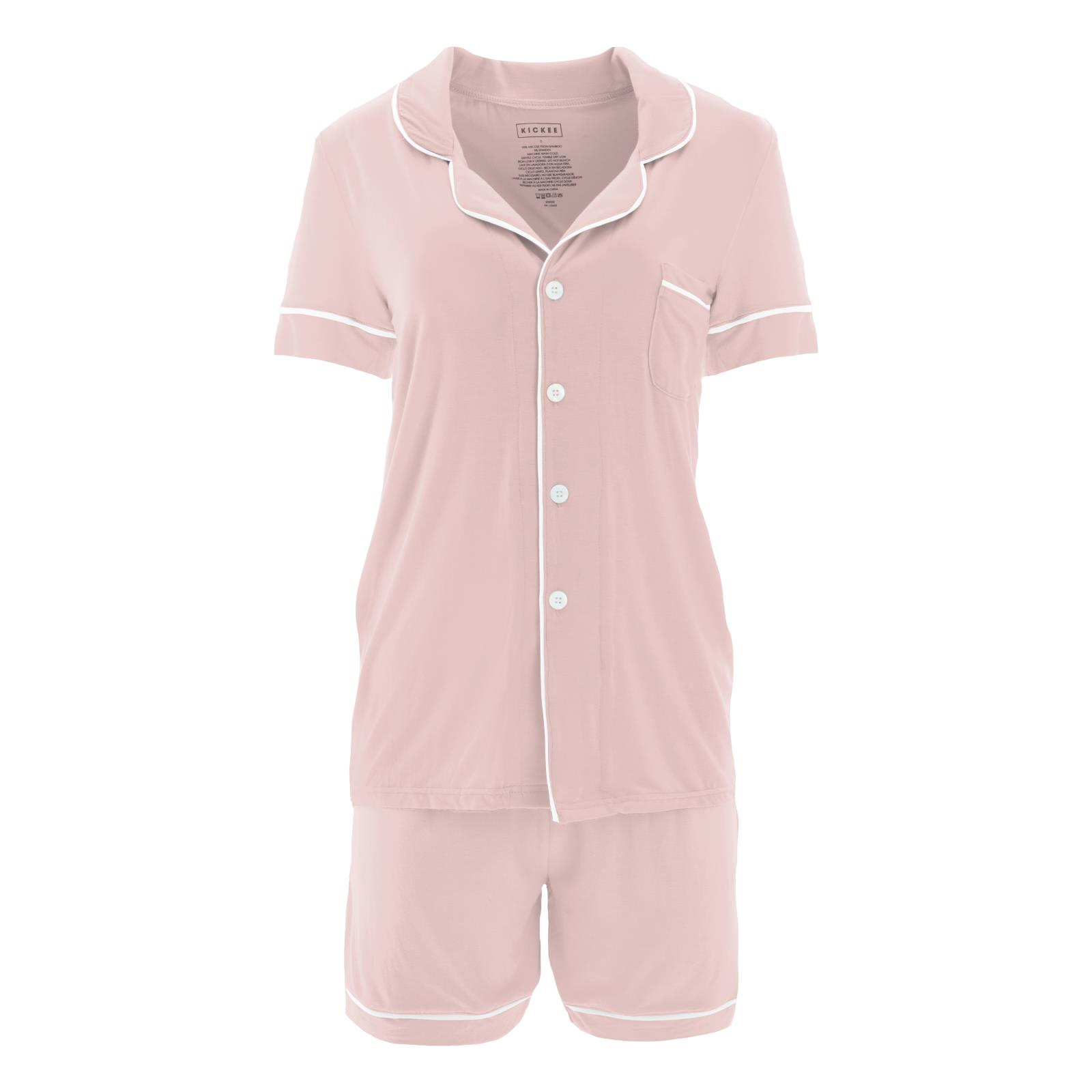 Women's Short Sleeve Collared Pajama Set with Shorts
