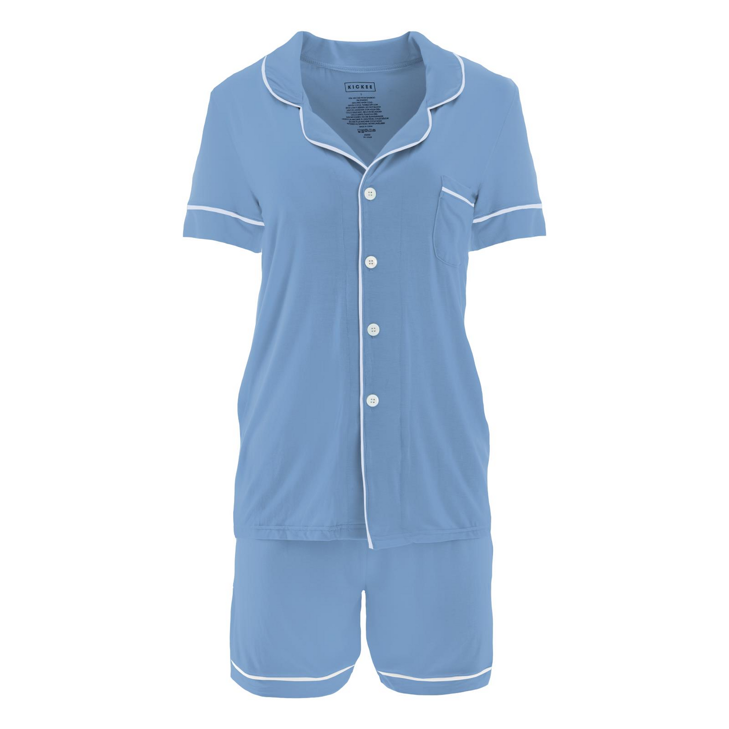 Women's Short Sleeve Collared Pajama Set with Shorts