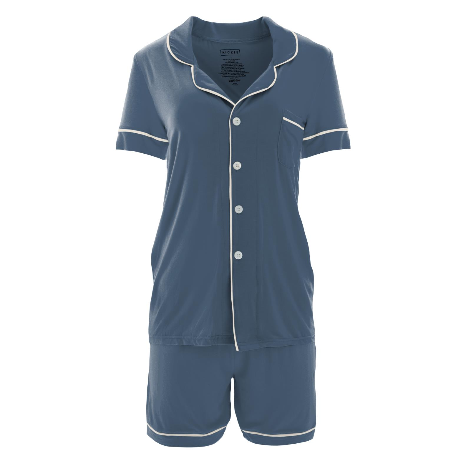 Women's Short Sleeve Collared Pajama Set with Shorts
