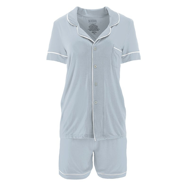 Women's Short Sleeve Collared Pajama Set with Shorts