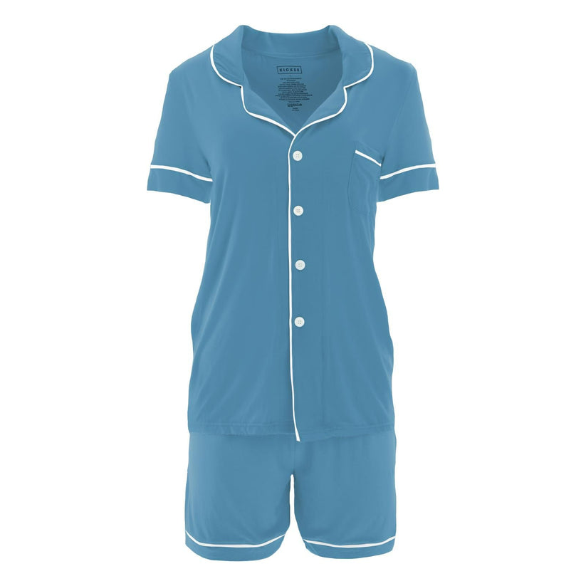 Kickee Pants Women's Short Sleeve Collared Pajama Set with Shorts