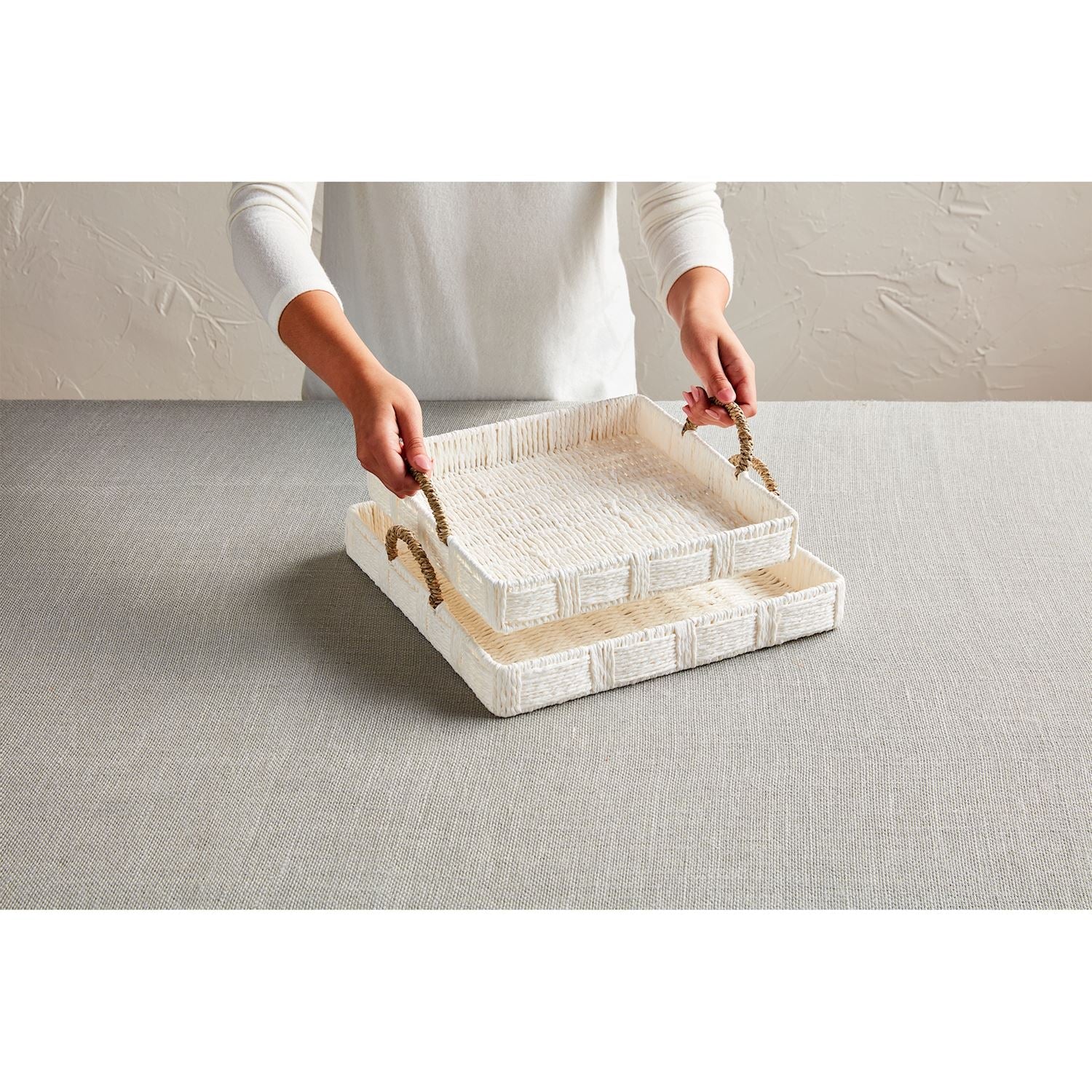 White Woven Tray Set
