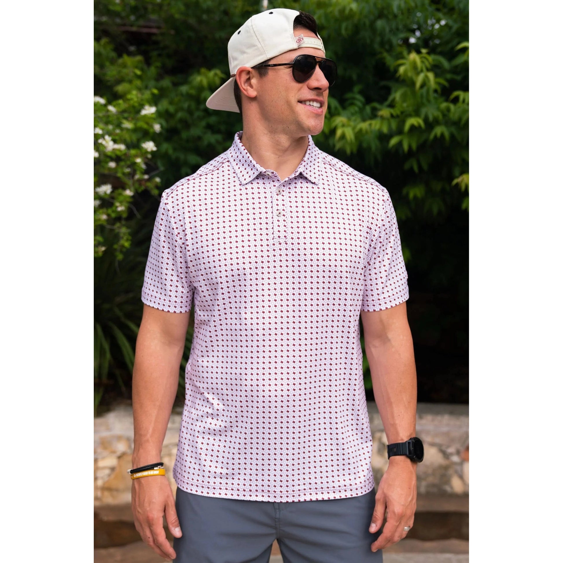Burlebo Performance Polo in Texas White and Maroon