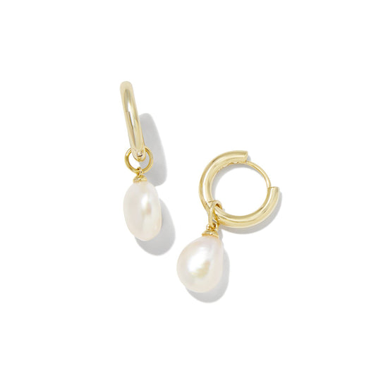 Kendra Scott Gold White Pearl Willa Pearl Huggie Earrings
