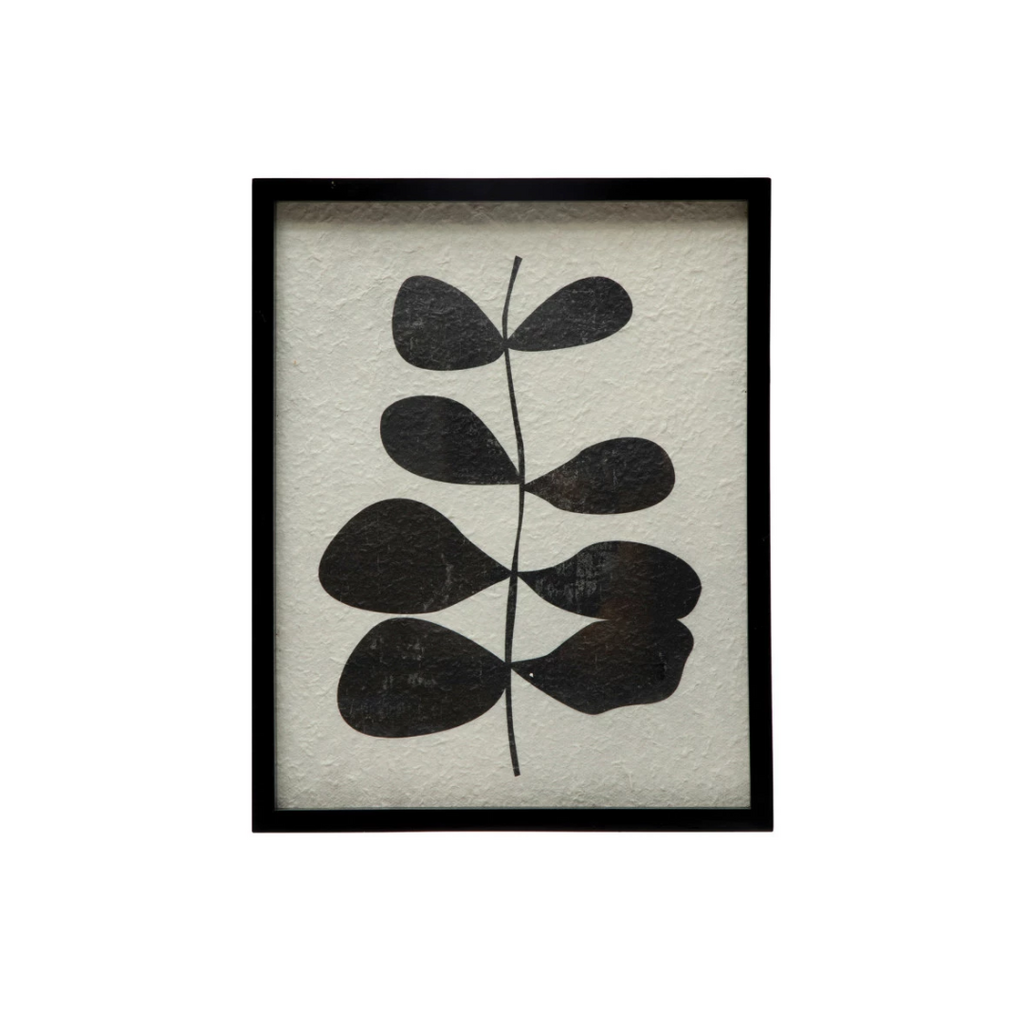 Wood Framed Glass Wall Décor w/ Abstract Botanical, Black & White, 2 Styles