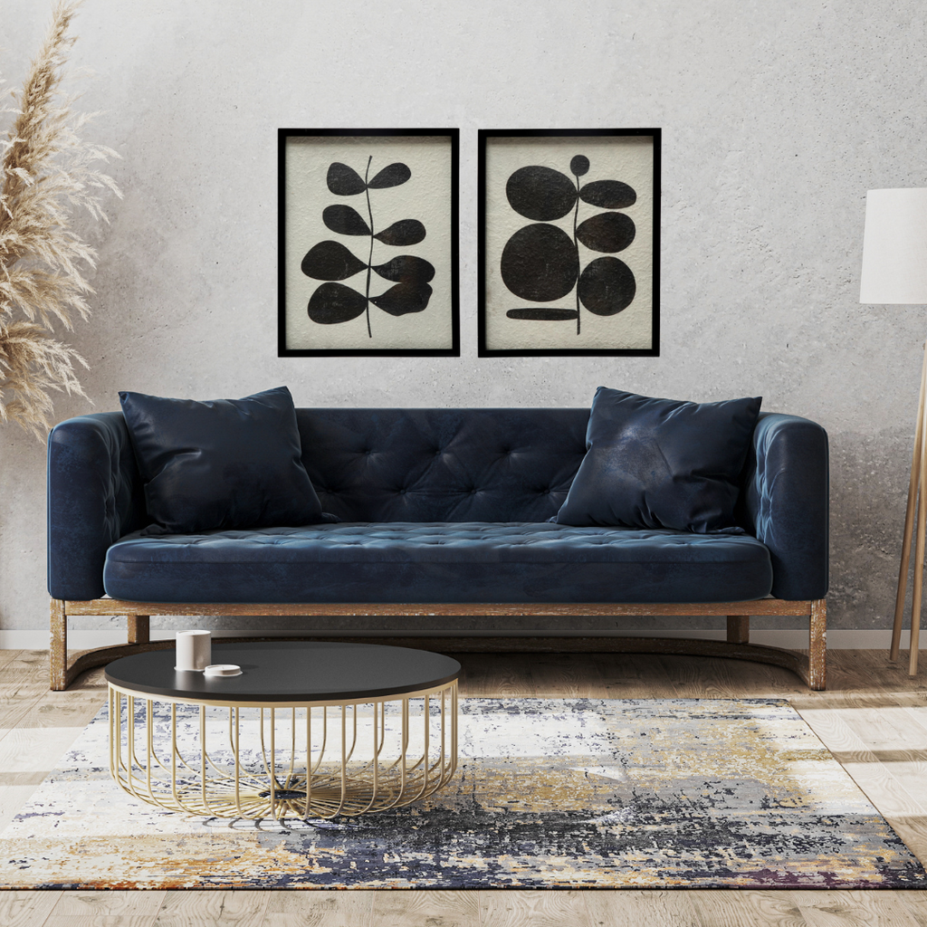 Wood Framed Glass Wall Décor w/ Abstract Botanical, Black & White, 2 Styles