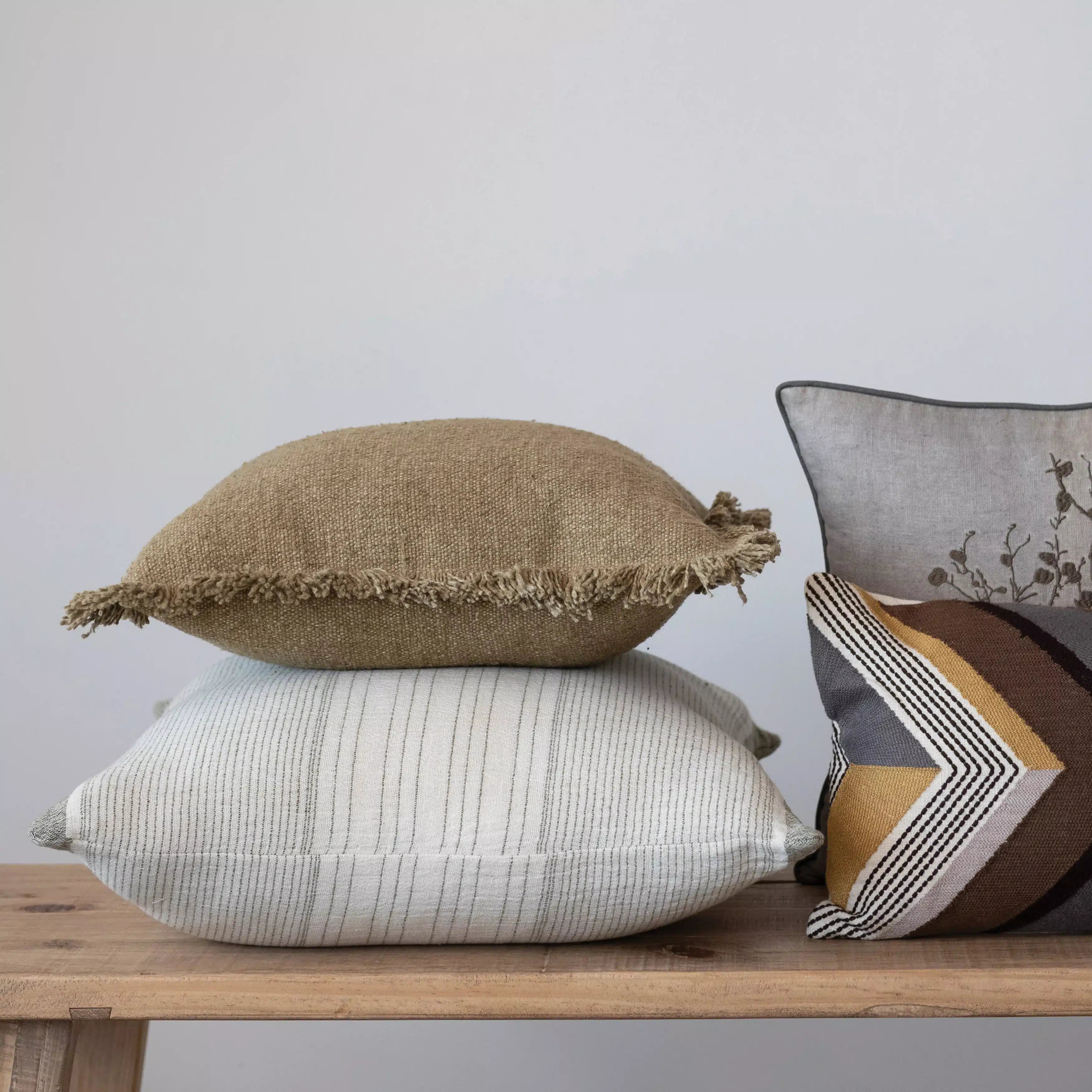 Olive Woven Pillow with Fringe