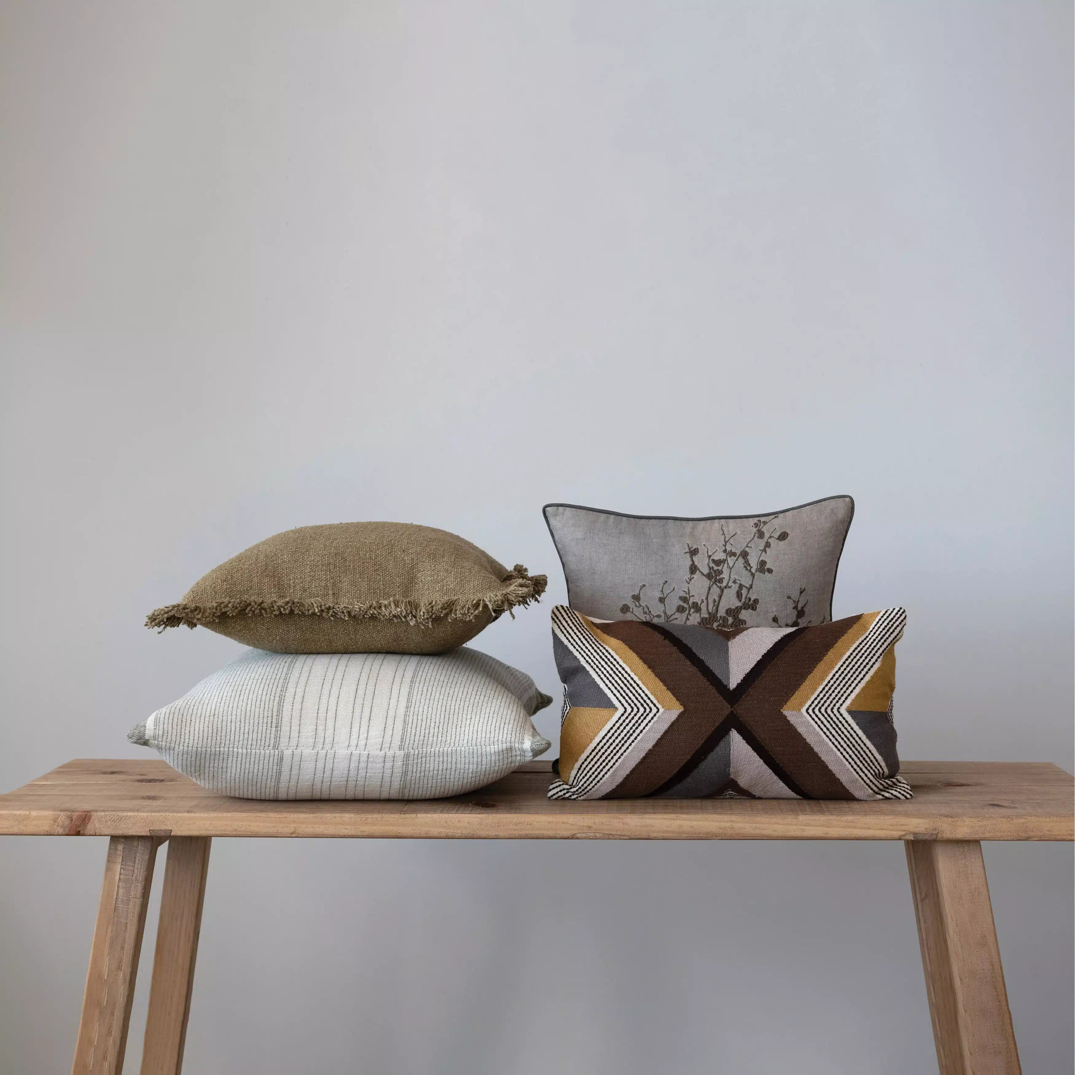 Olive Woven Pillow with Fringe