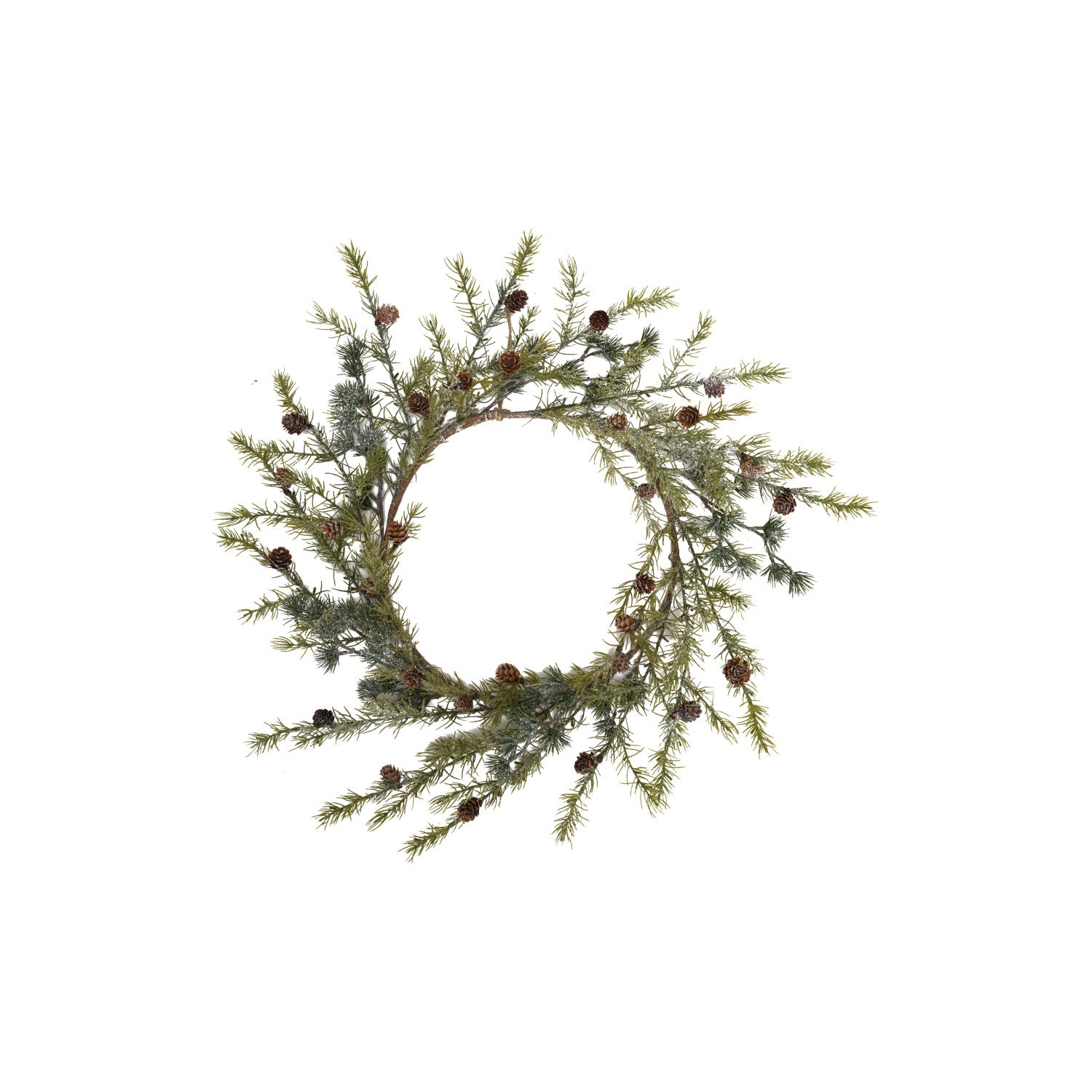 Round Faux Wreath with Pinecones, Frost Finish