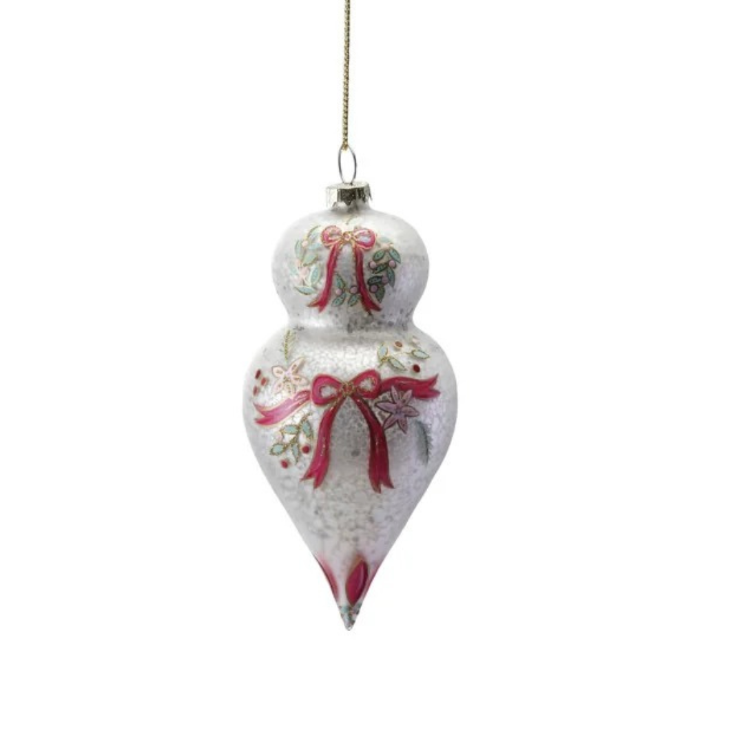 Hand-Painted Glass Ornaments with Design/Velvet Bow, 4 Styles ©
