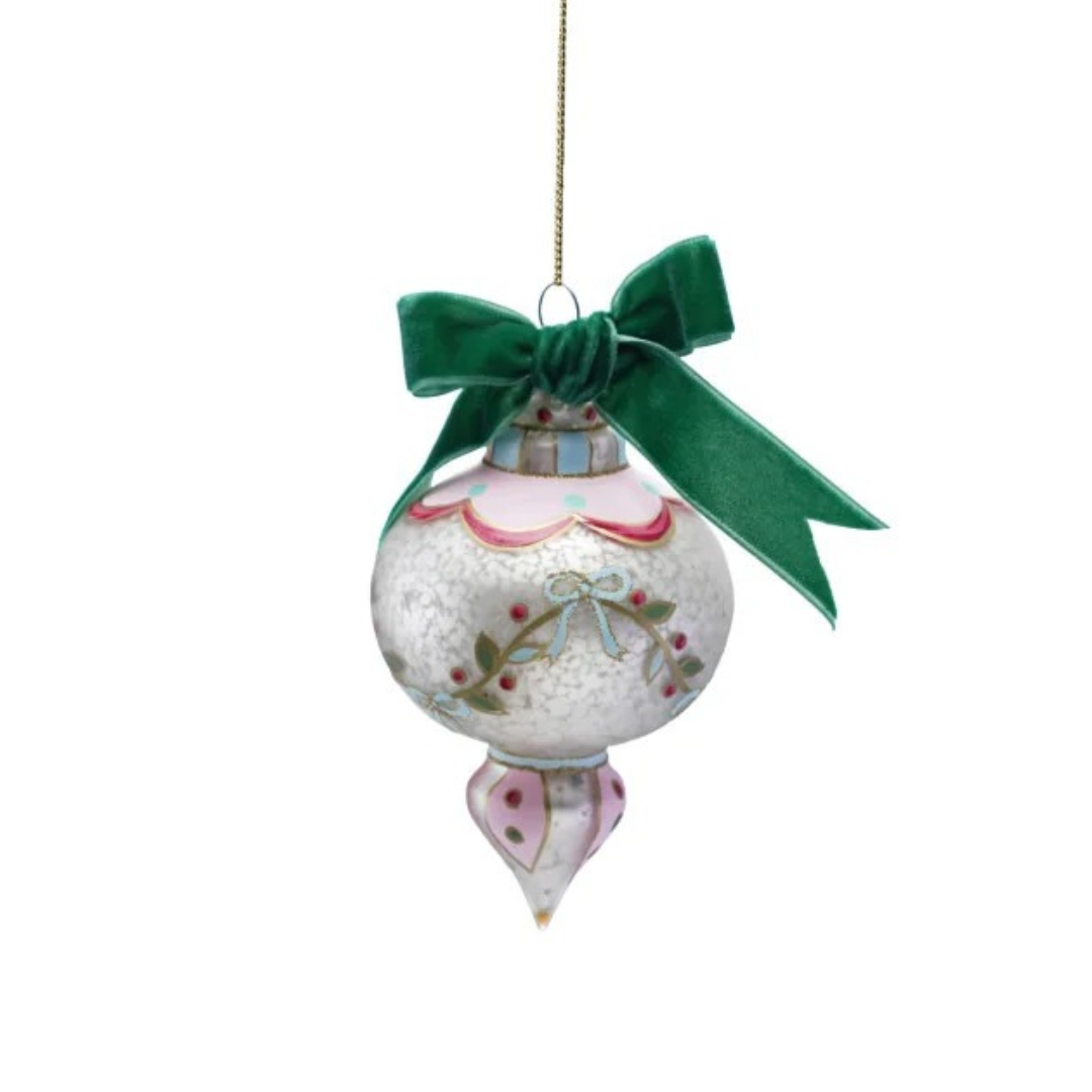 Hand-Painted Glass Ornaments with Design/Velvet Bow, 4 Styles ©