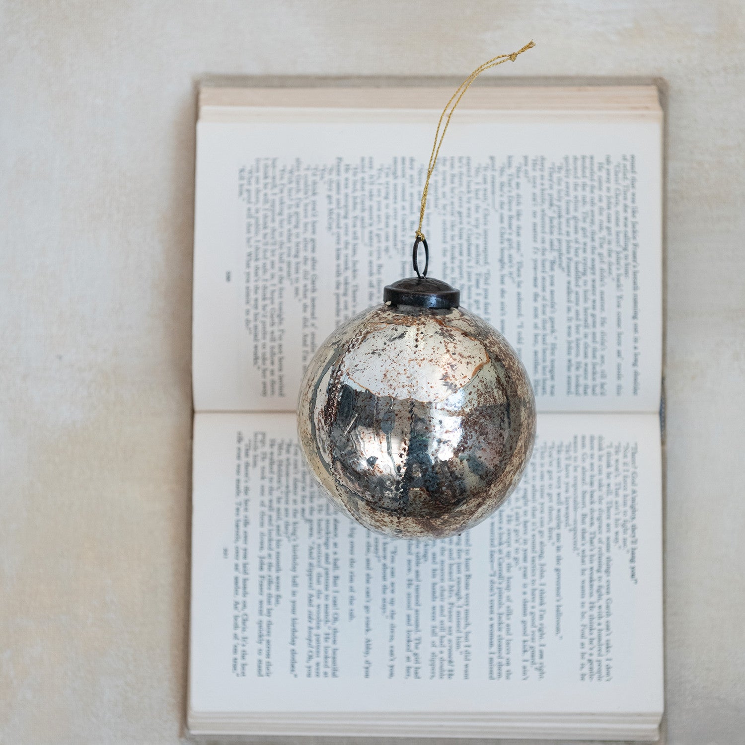 Round Mercury Glass Ball Ornament, Antique Copper Finish