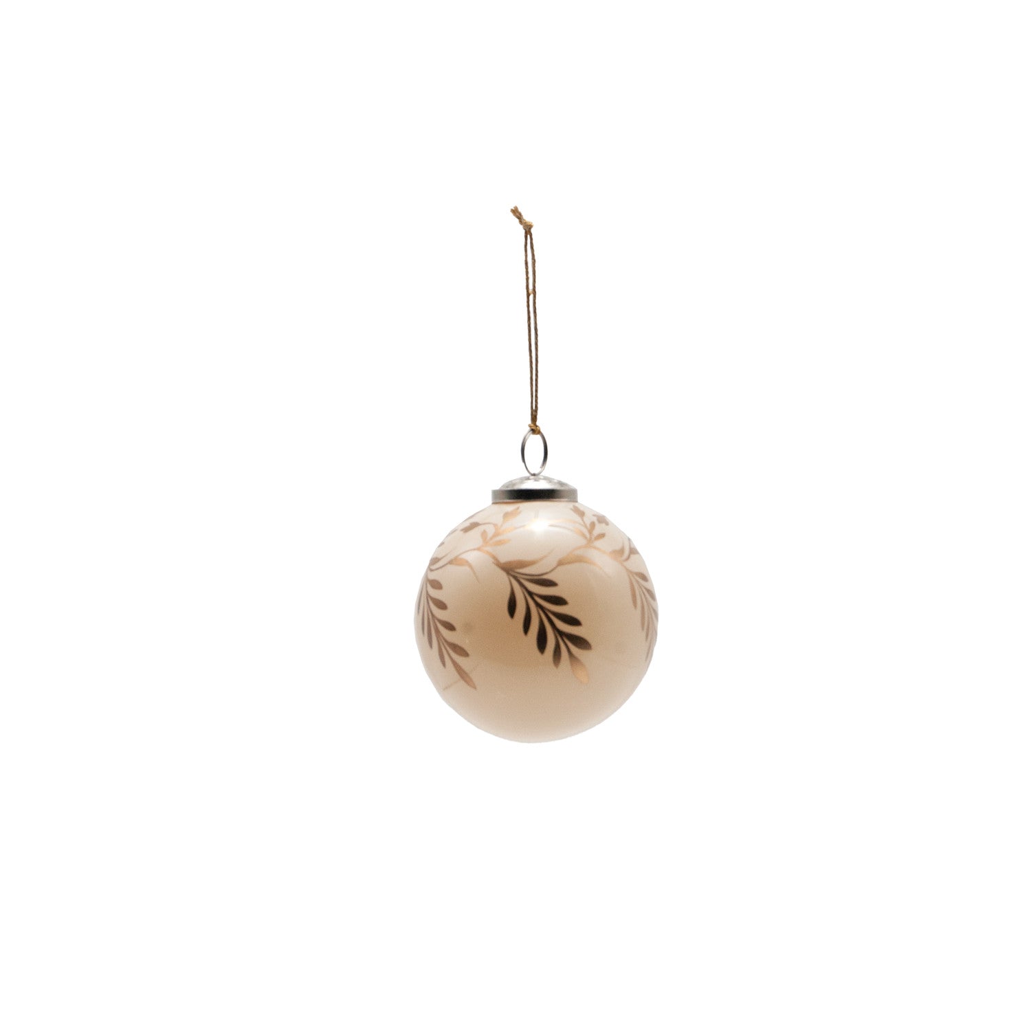 Decorative ball ornament with leaf pattern on a white background