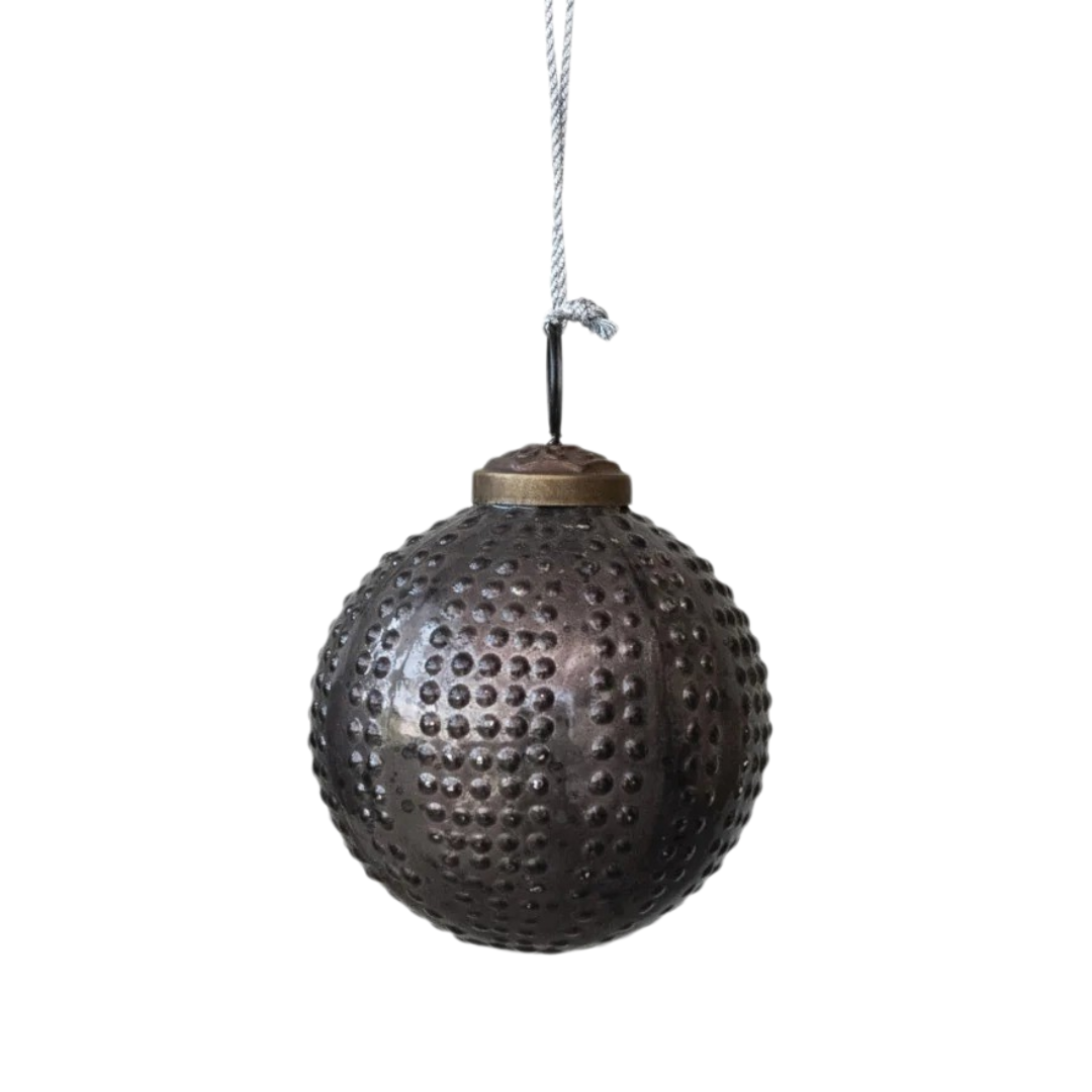 Round Glass Hobnail Ball Ornament, Distressed Finish, 3 Colors