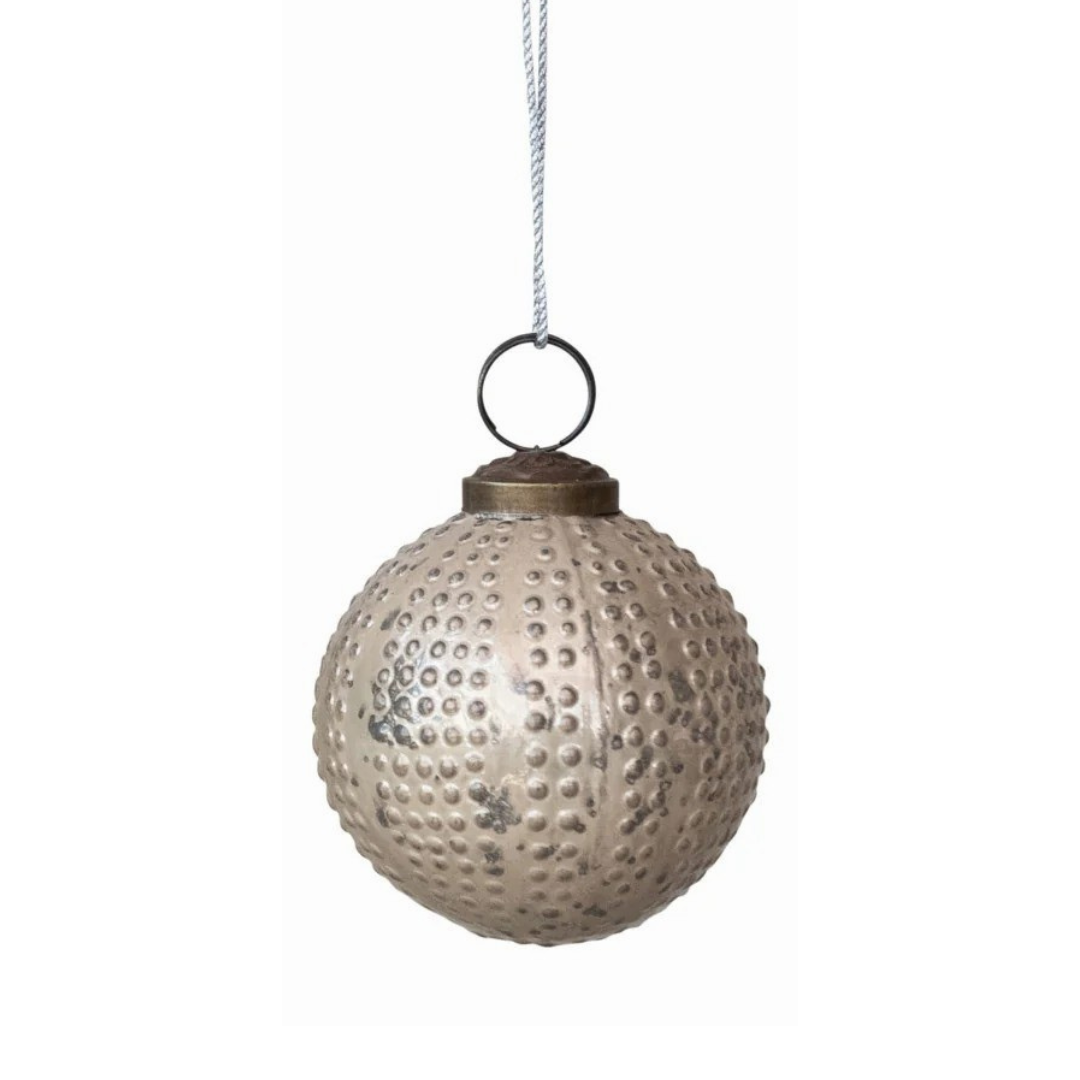 Round Glass Hobnail Ball Ornament, Distressed Finish, 3 Colors