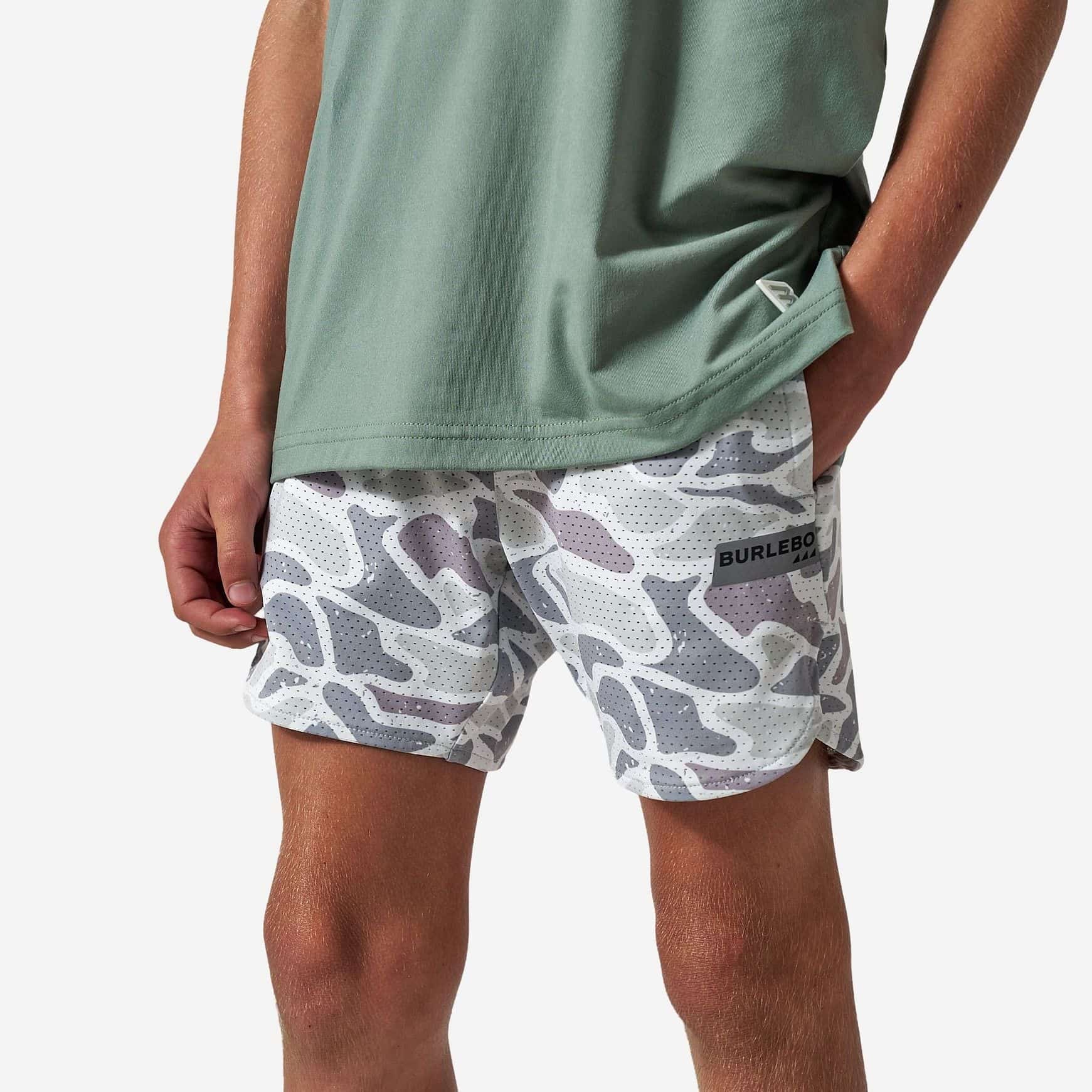 BURLEBO Youth Mesh Training Shorts White Camo