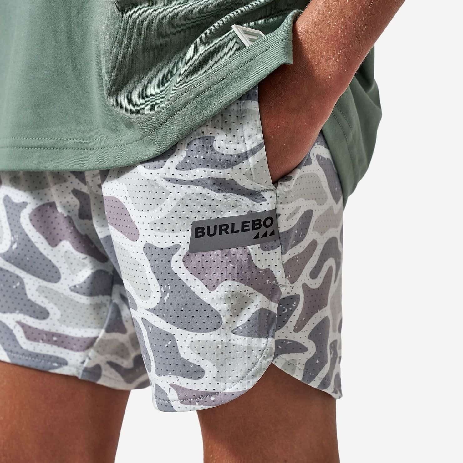 BURLEBO Youth Mesh Training Shorts White Camo model view