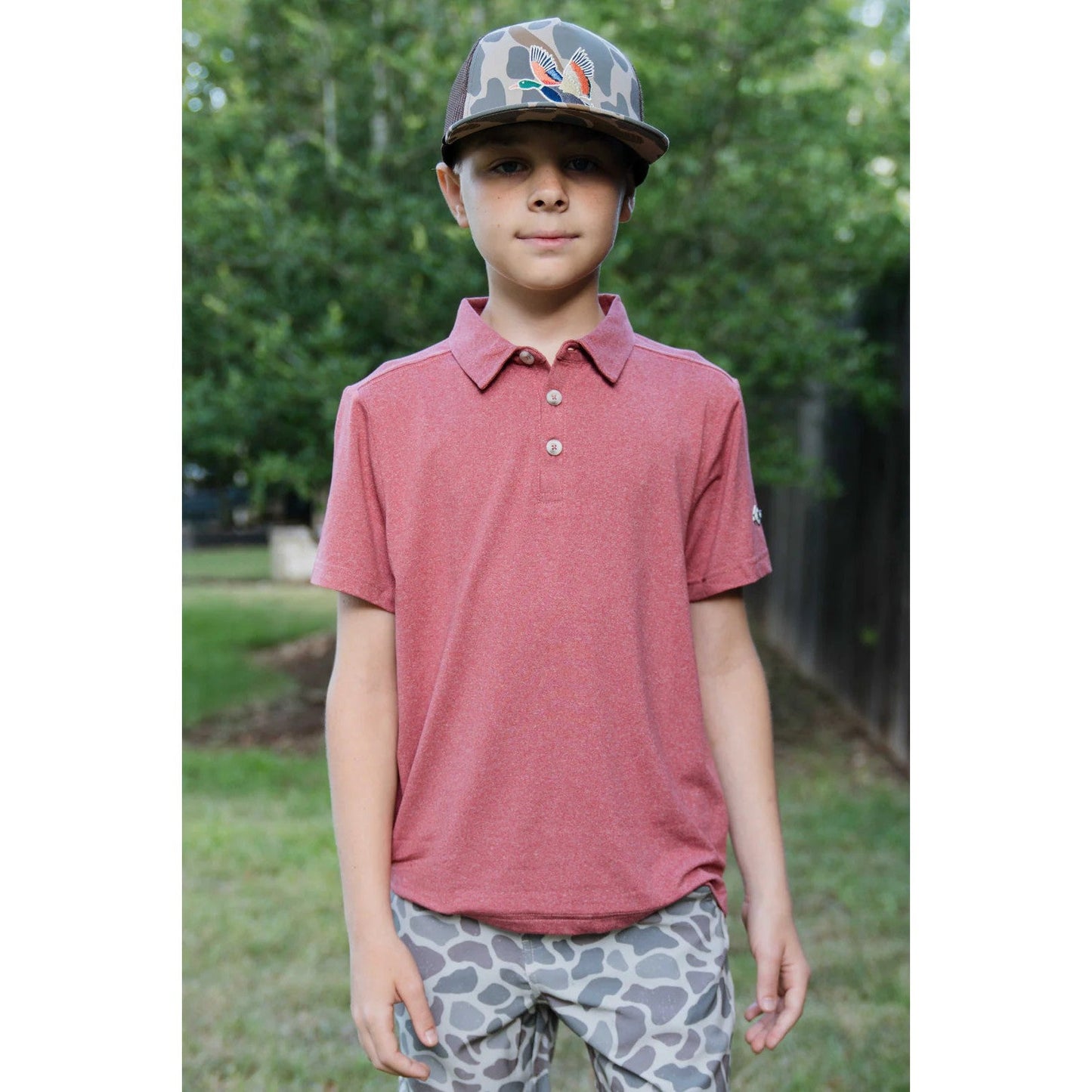 Burlebo Youth Performance Polo in Heather Brick