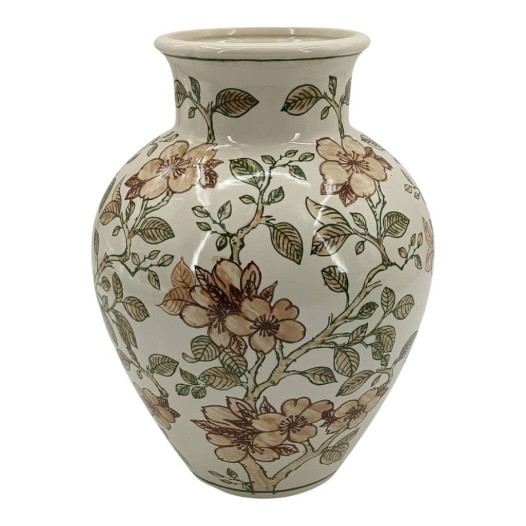 Decorative Vase - Brown/Green Ceramic Cherry Blossom 10.25in