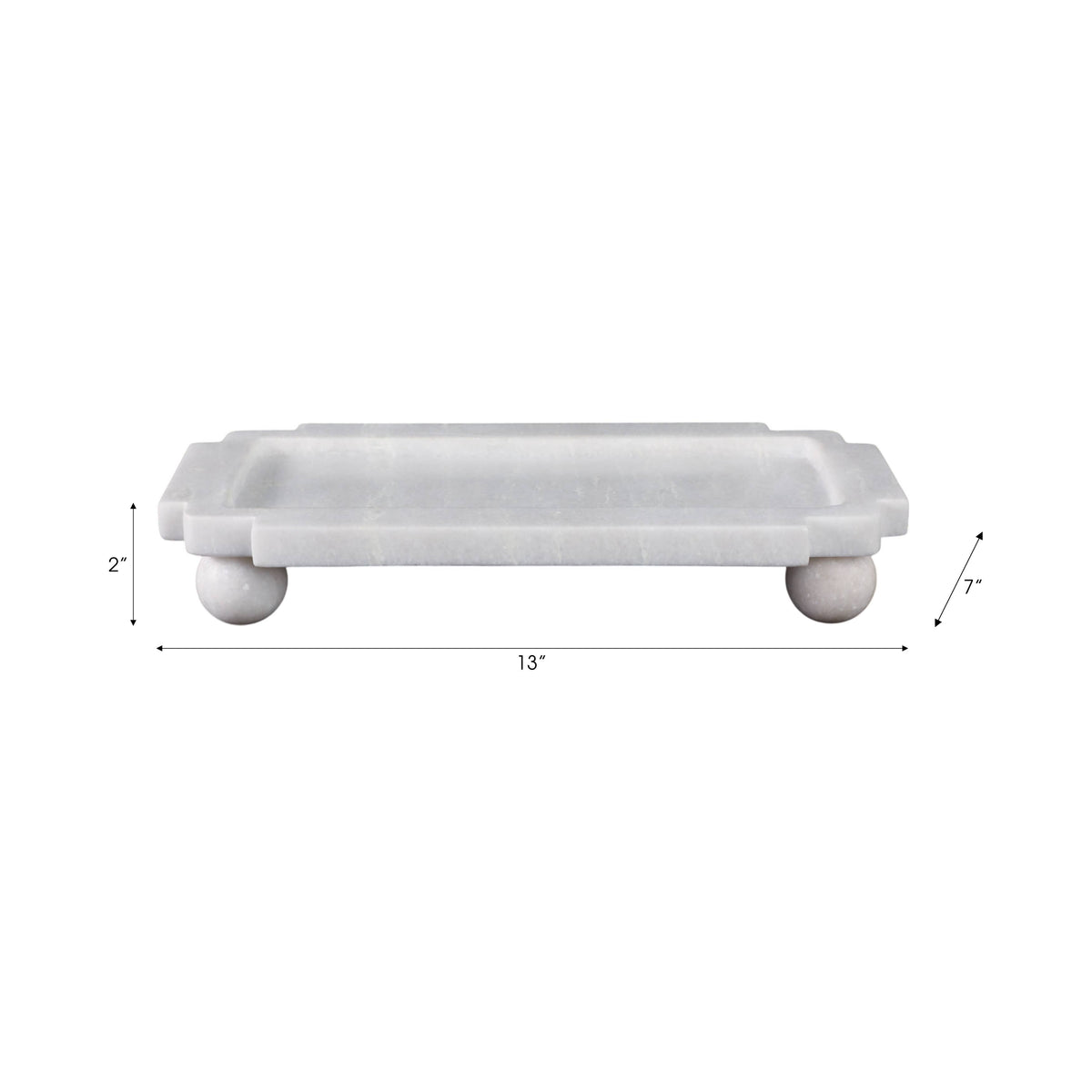 Decorative Tray - White Marble with Rounded Ball Feet, 13 in.