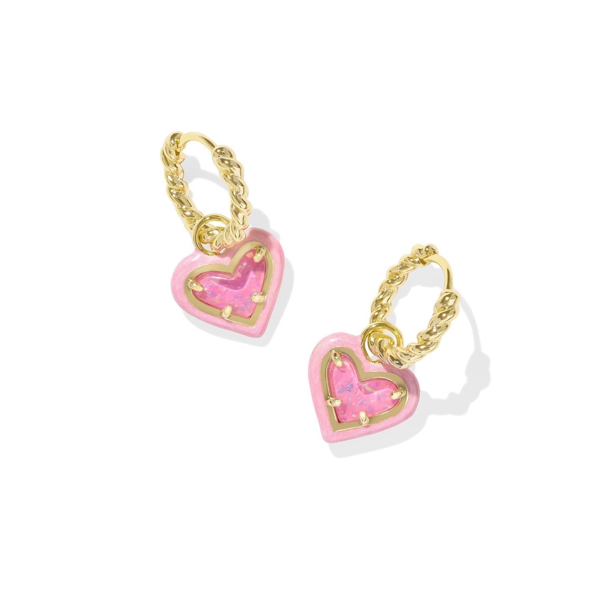 Kendra Scott Ari Heart Enamel Frame Huggie Earrings Silver Pink Iridescent Glitter Glass