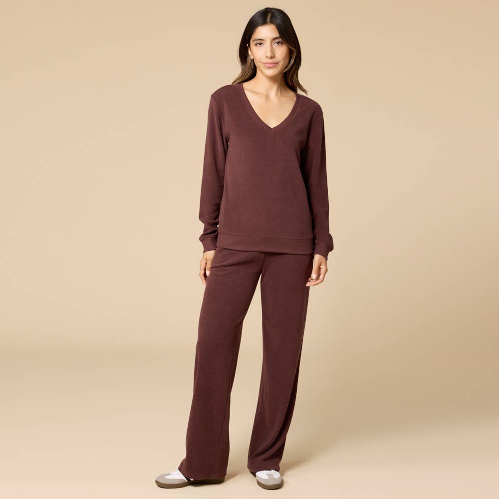 Vintage Velvet V-Neck with Wide Leg Pant