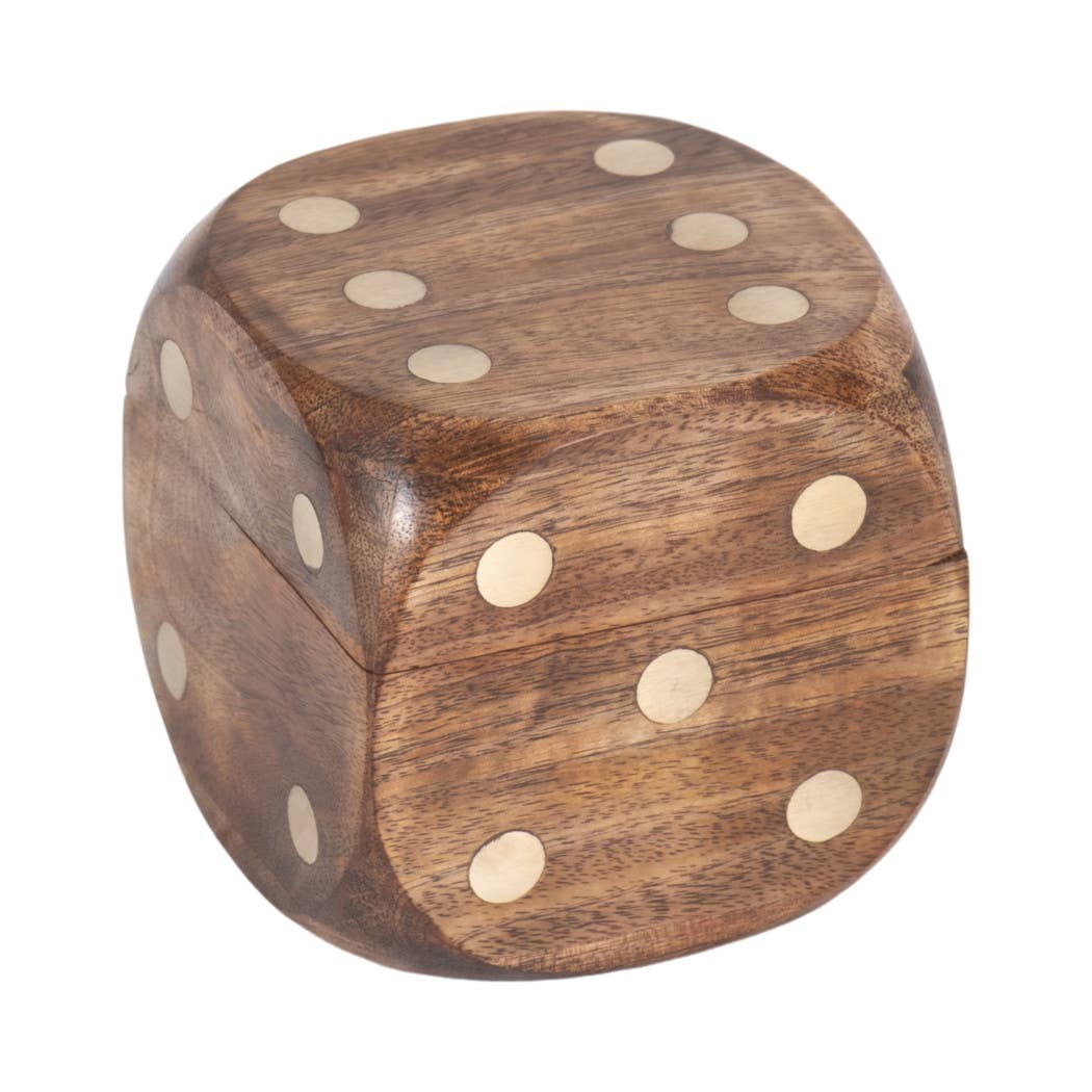 Box Game Set - Brown Mango Wood Dice-Shaped Storage, 4 in.