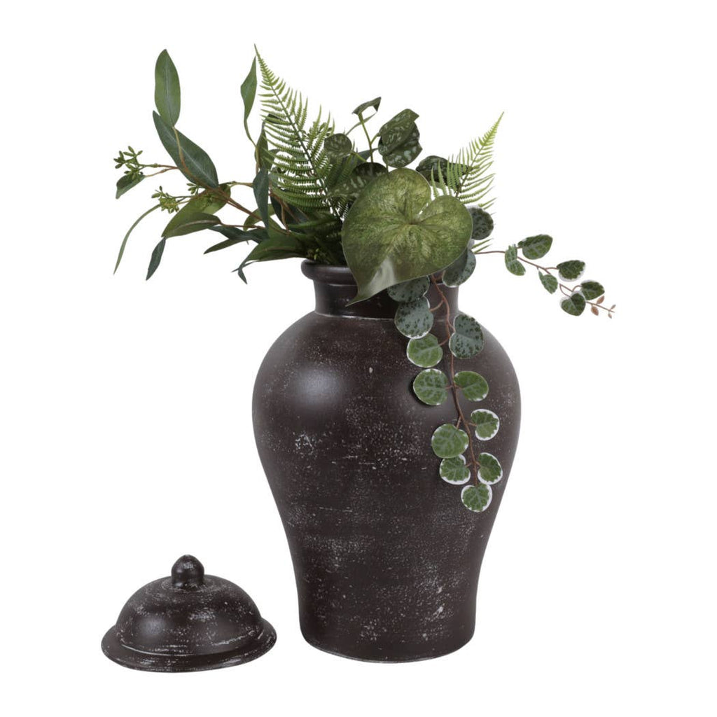 Decorative Jar - Brown Terracotta Container with Lid, 19 in.